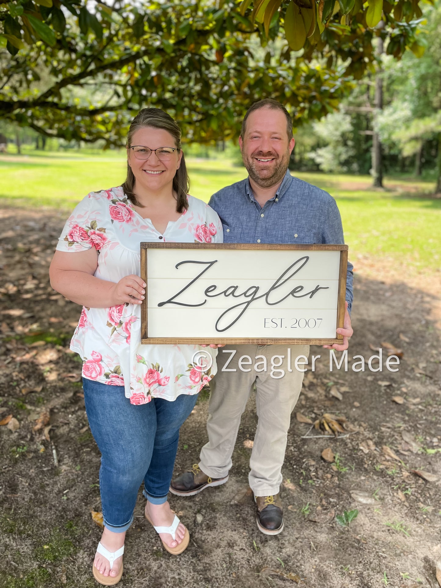 Established Sign with “Shiplap” background Laser-cut name