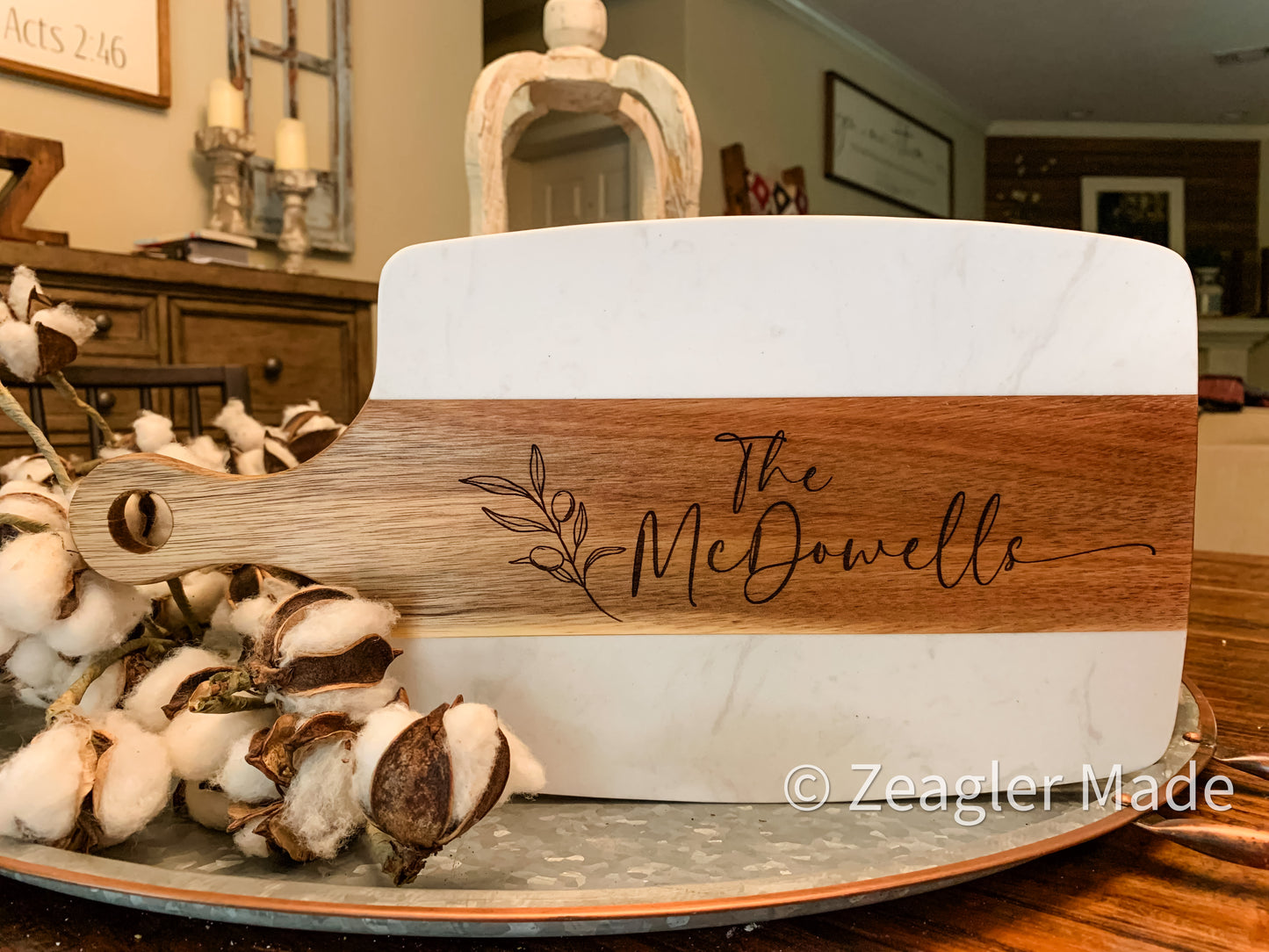 Cutting/Serving Board - Marble and Wood with custom engraving