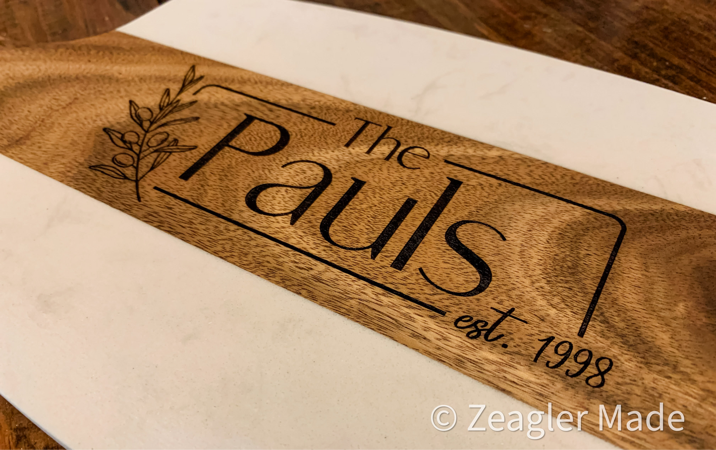 Cutting/Serving Board - Marble and Wood with custom engraving