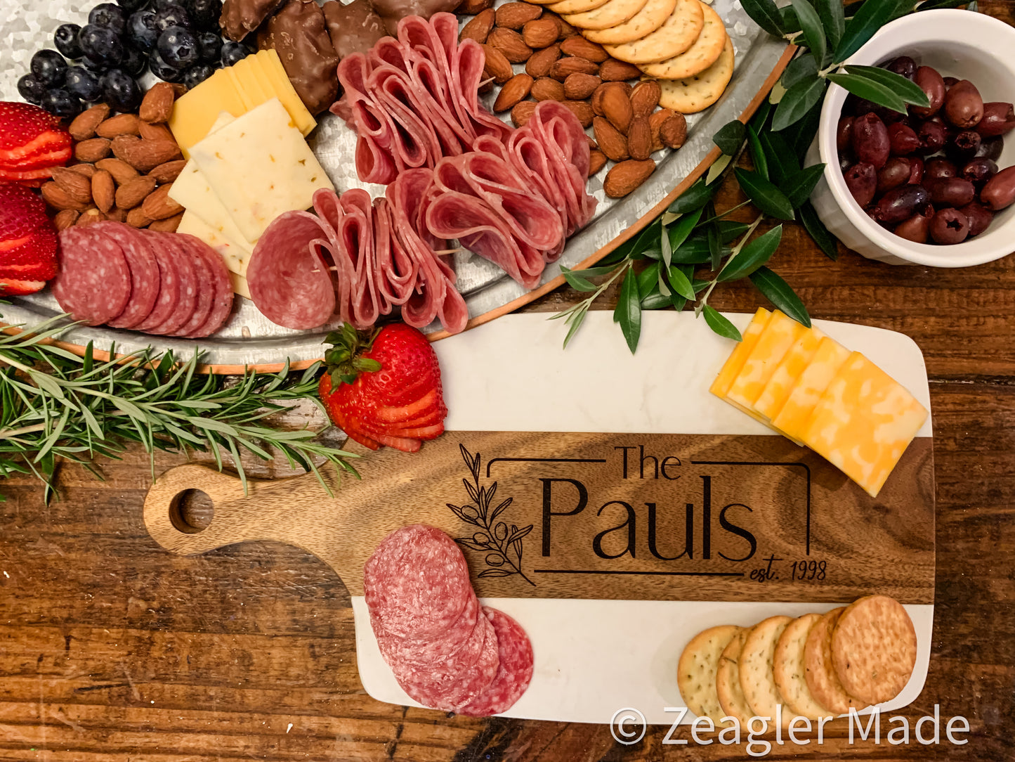 Cutting/Serving Board - Marble and Wood with custom engraving