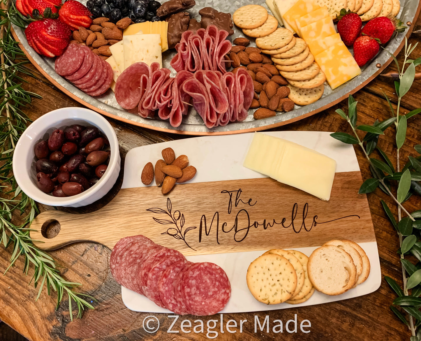 Cutting/Serving Board - Marble and Wood with custom engraving