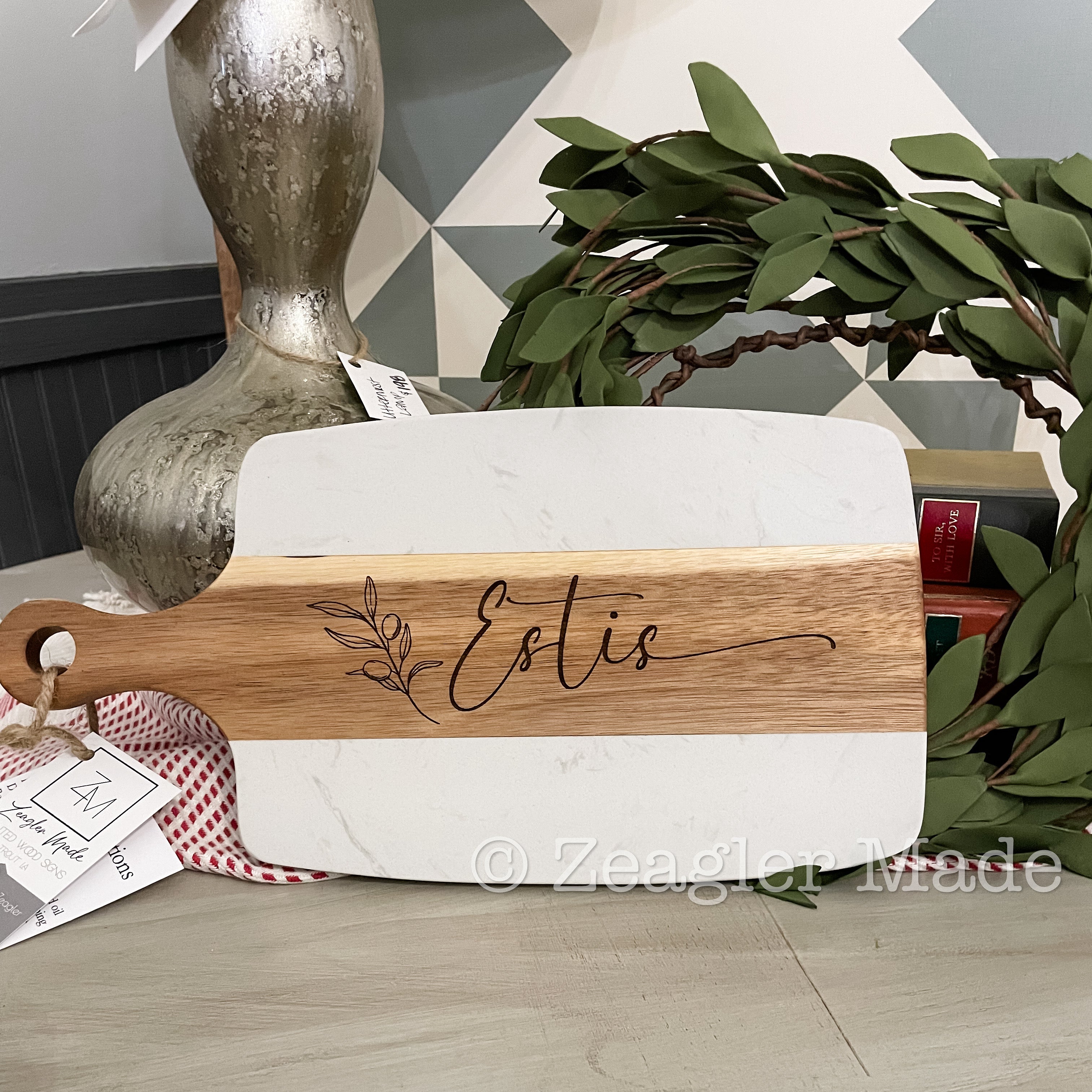 Cutting/Serving Board - Marble and Wood with custom engraving