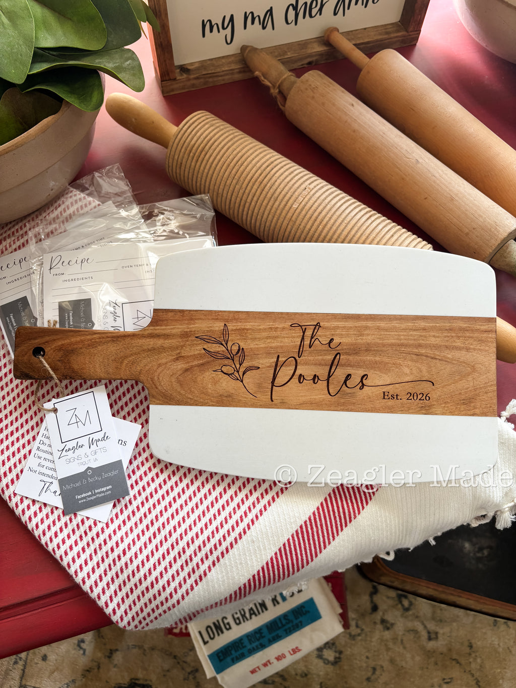 Cutting/Serving Board - Marble and Wood with custom engraving