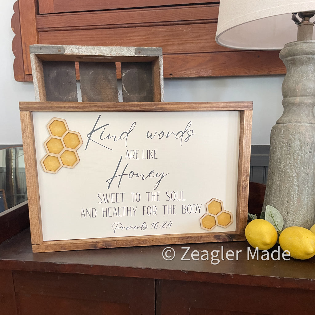 Kind Words painted wood sign
