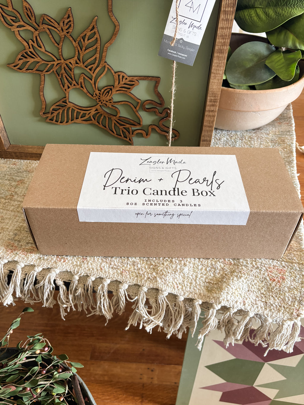 Denim + Pearls Trio Candle Box